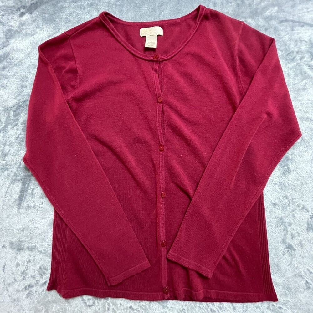 Wear It Cardigan Sweater Womens 2 Red Soft Knit Button Up Layer Round Neck